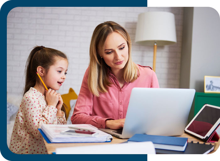 Mother Looking Computer with her dauther Great Home School Convensions