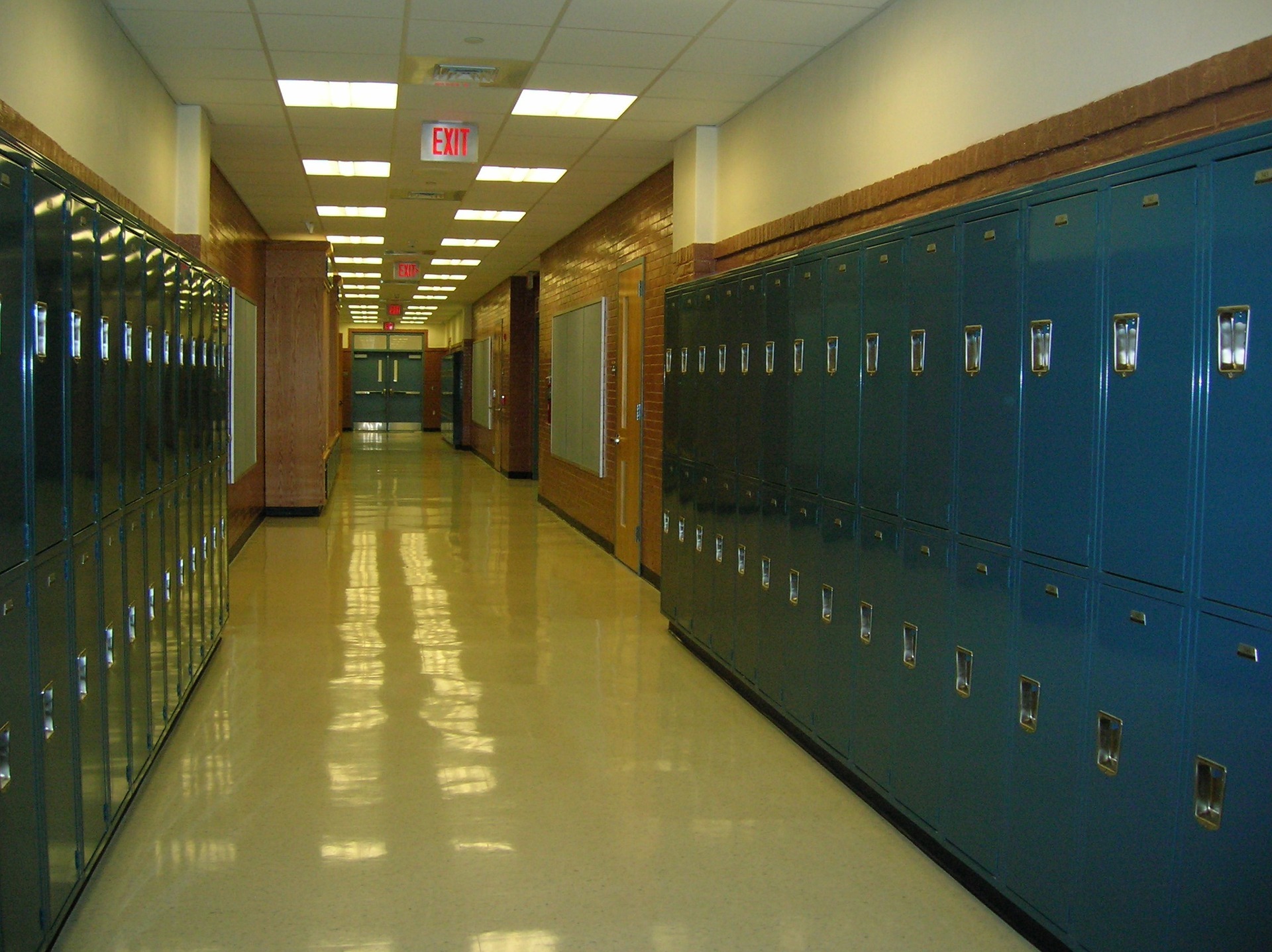 A high school hallway with lockers