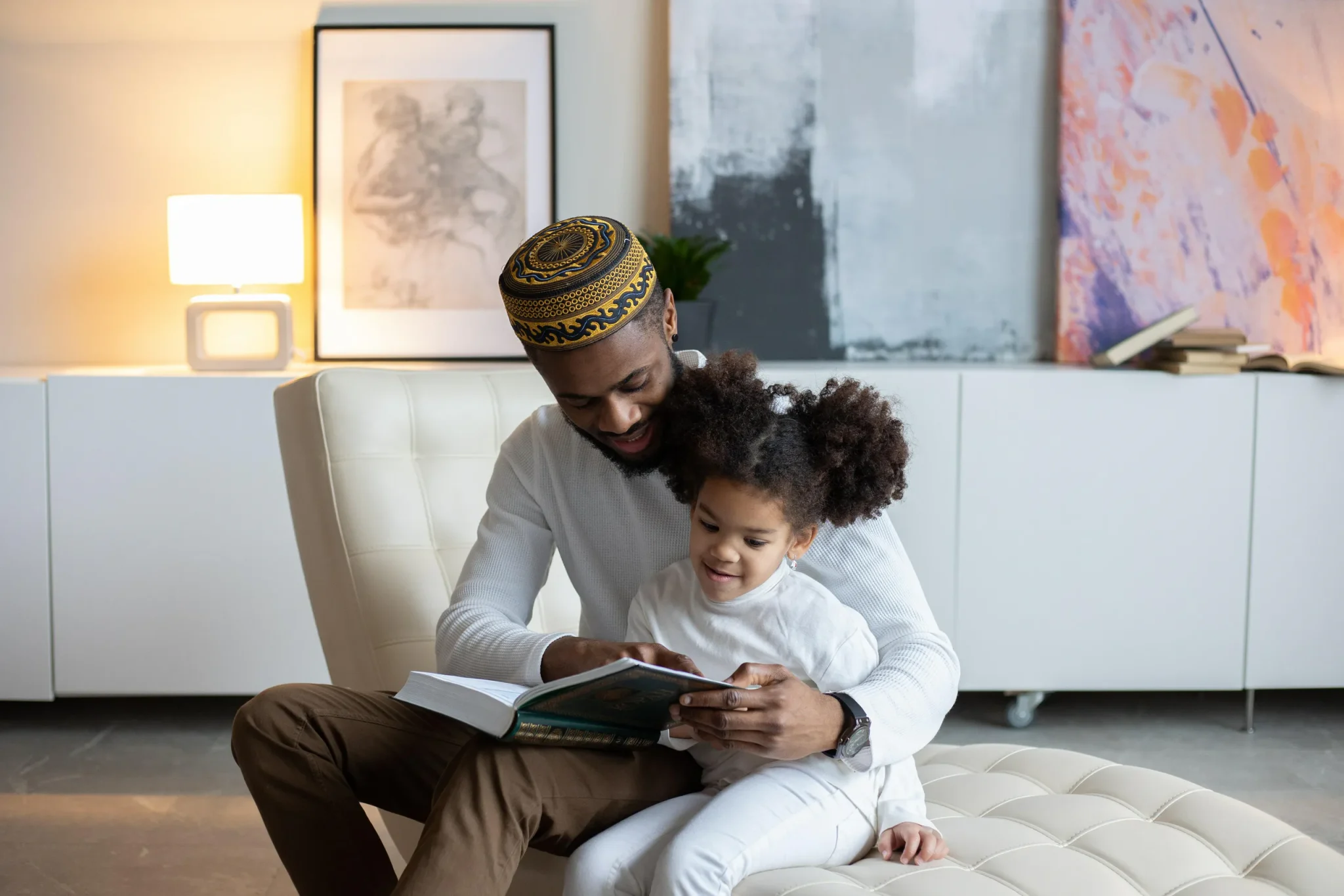 A father schooling a child