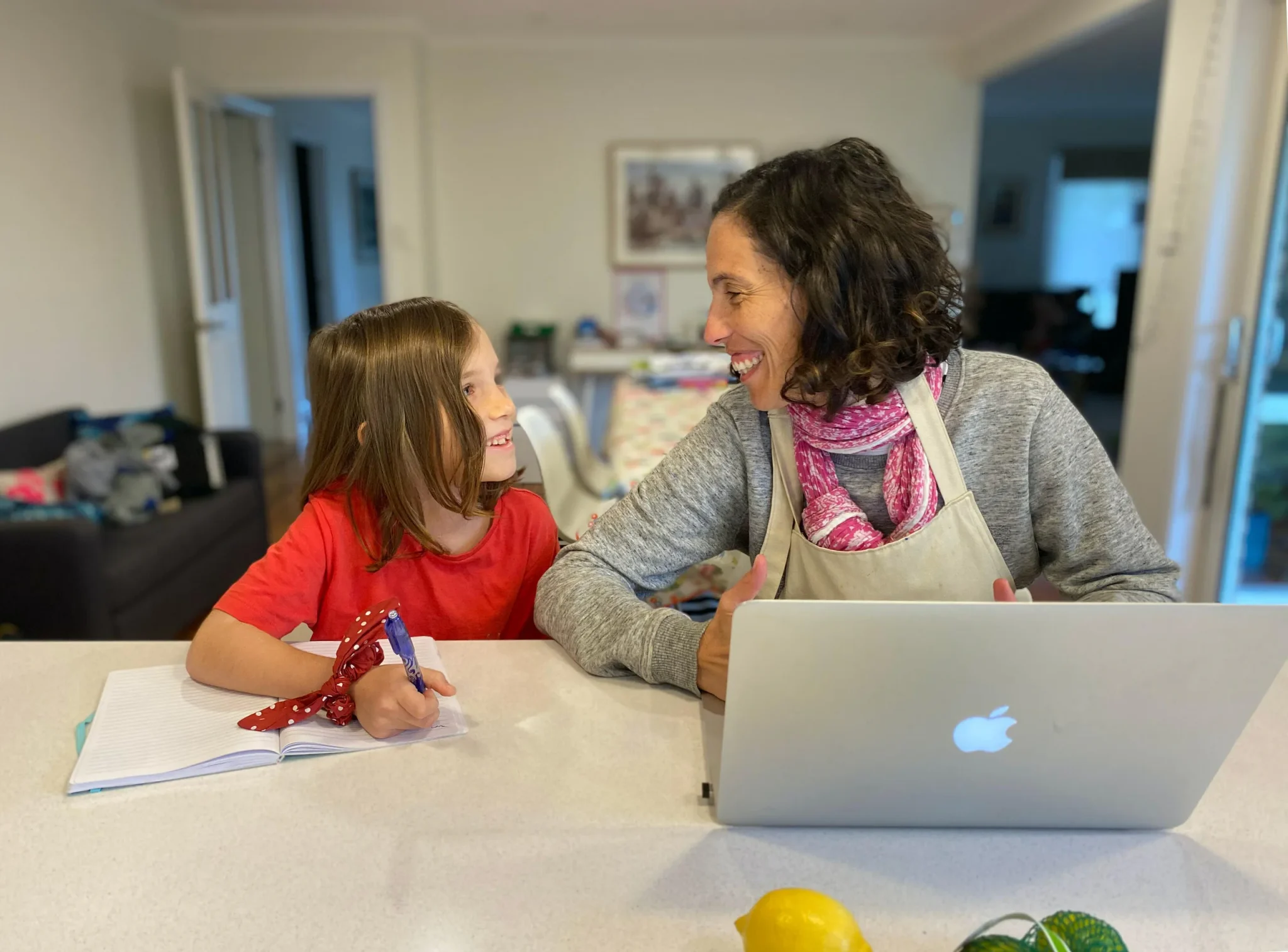 A mother using a laptop