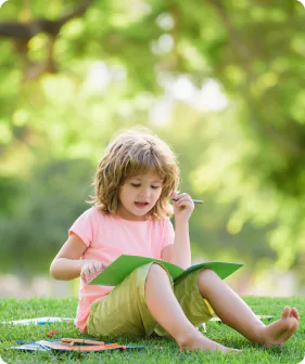 Two girls looking at a book