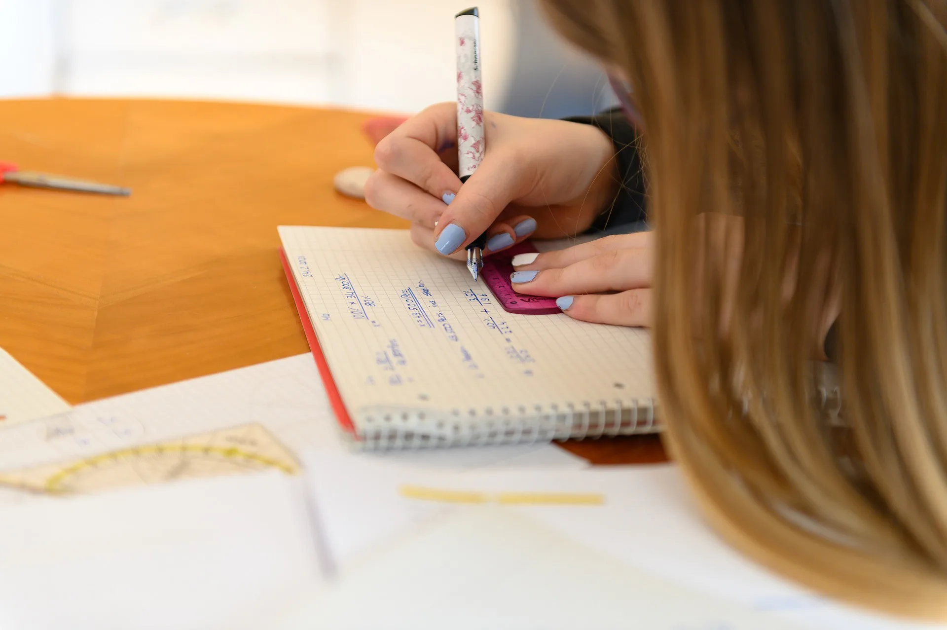 A girl doing mathematics