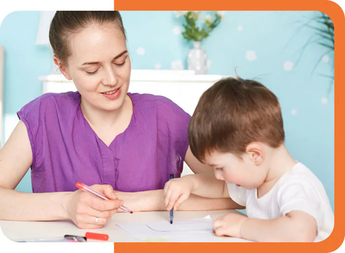 Mother looking her children writting Great Home School Convensions