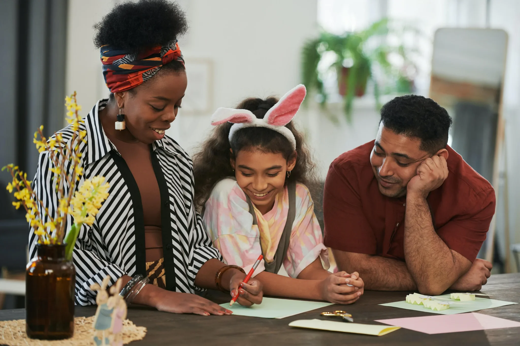 Parents homeschooling a child