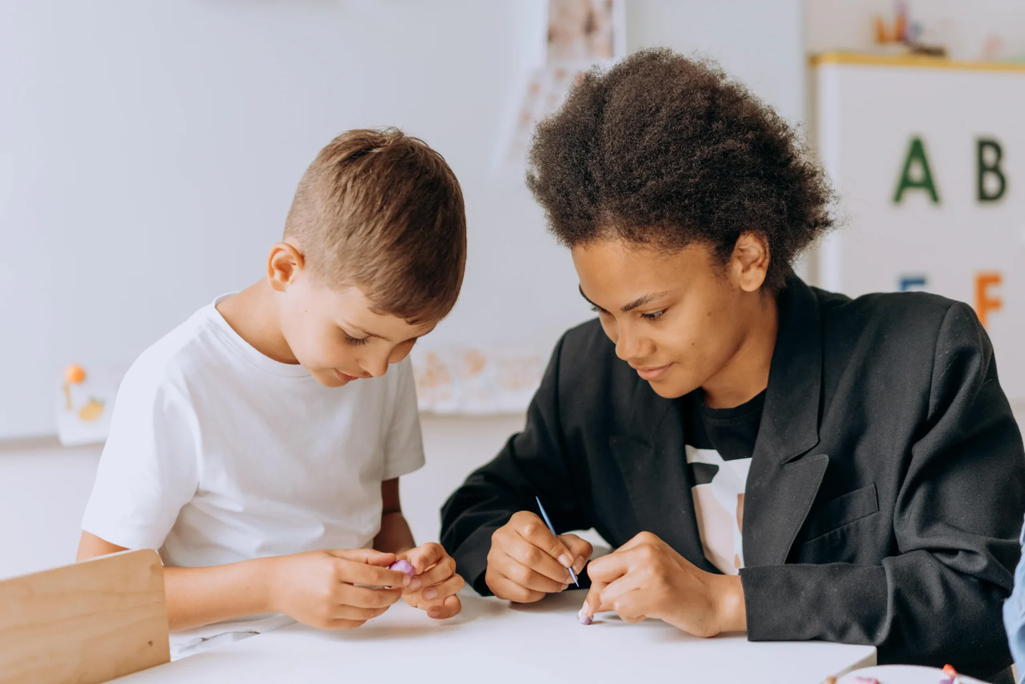 A little child being homeschooled