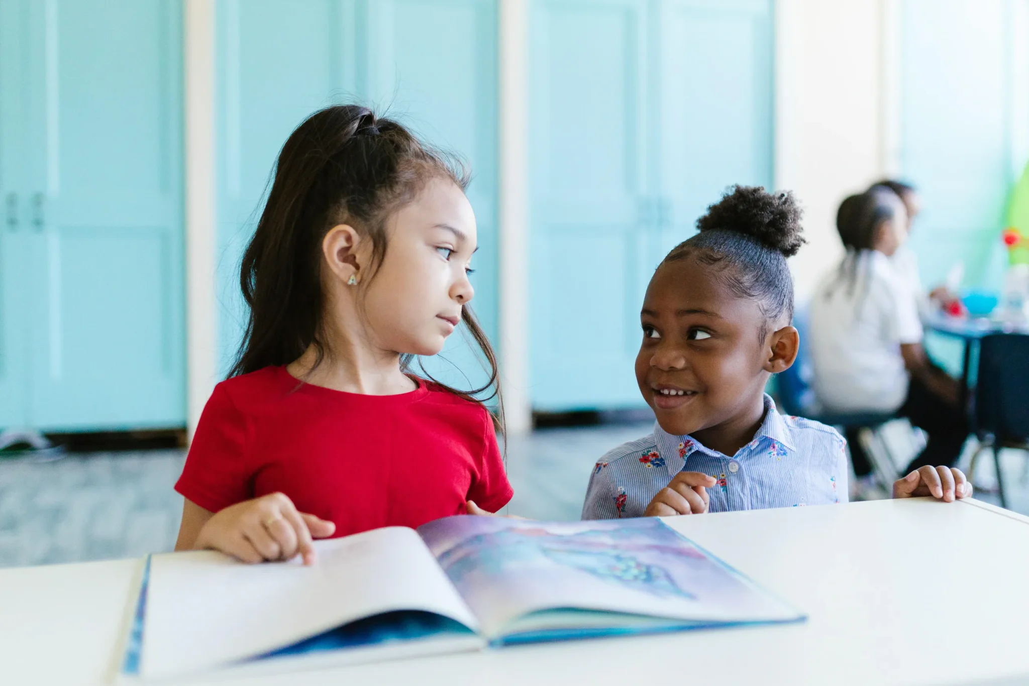 Two children studying