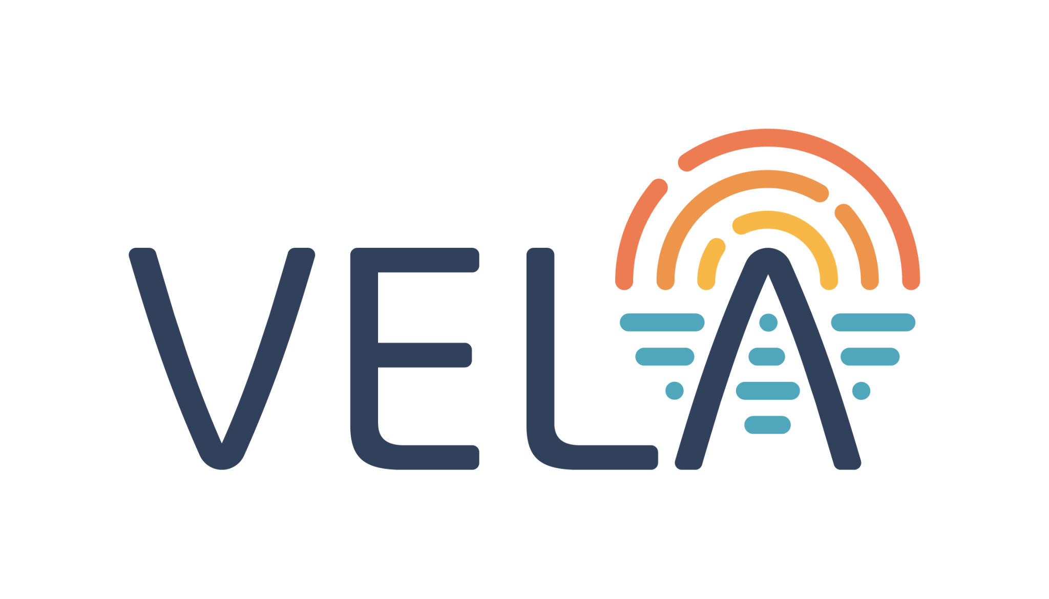 logo of Vela in blue and shades of yellow