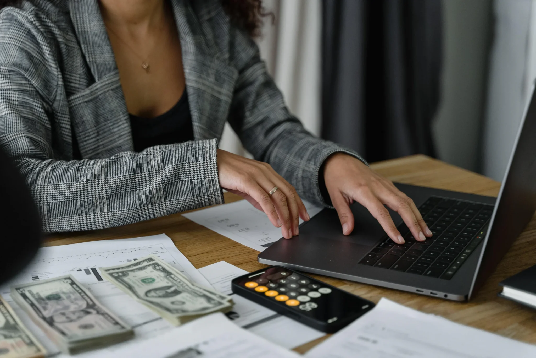 Woman calculating money